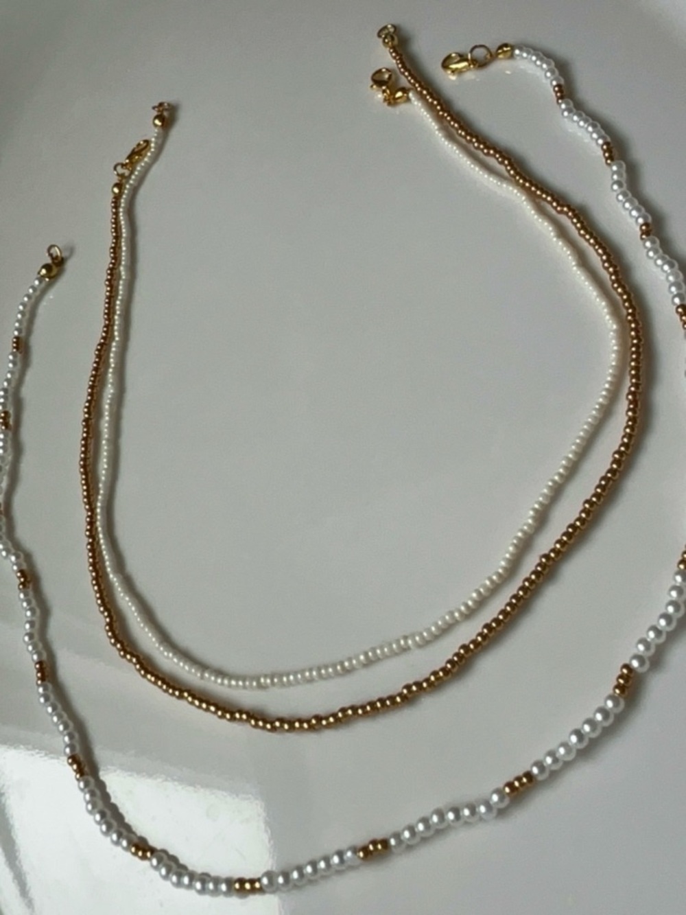 Gold and White Layered Beaded Necklace - Women Jewelry - Picture 5 of 8
